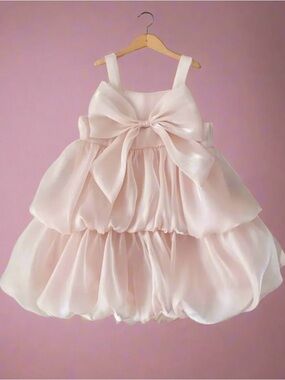 Elegant Pale Pink Bubble Tulle Flower Girl Dress with Bow